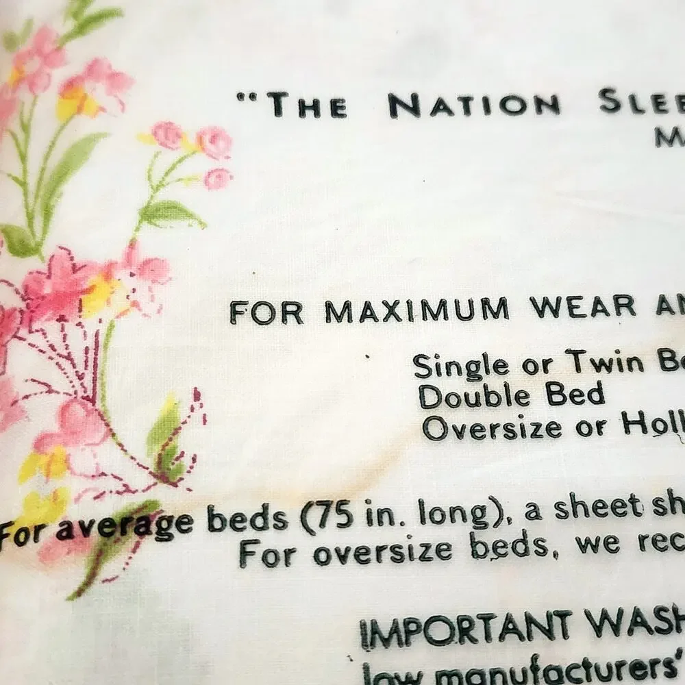 FLAW PEQUOT Double Flat Sheet 81x108 Fine Combed Percale Cotton Deer Floral VTG